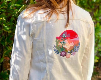 Desert Sunset Hand Embroidered Denim Jacket