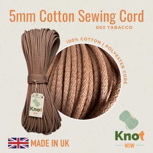 Tobacco Brown Cotton Sewing Cord: 5mm Braided Macrame Rope, 100m