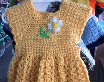 Sunshine Yellow, dress, plastic craft flower, 9-12 months, handmade