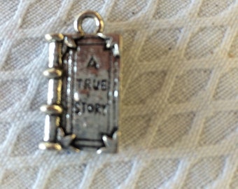 Book, charm, Antique silver, A True Story    TS-1