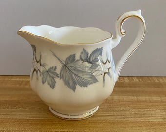 Pitcher, Royal Albert, Silver Maple, Gold Trim, discont'd, 4" tall at handle, England