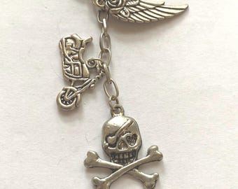 Motorcycle, Skull, Rose Wing, Key Ring, Chain  KC3
