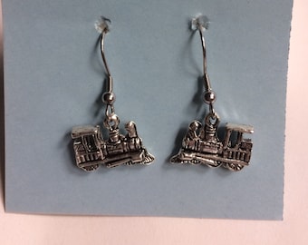 Train, Pewter charm, Ear Rings, stainless steel hooks