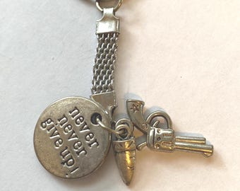 Never Never Give Up, 2nd Amendment, Bullet, Key Ring, Chain  KC4