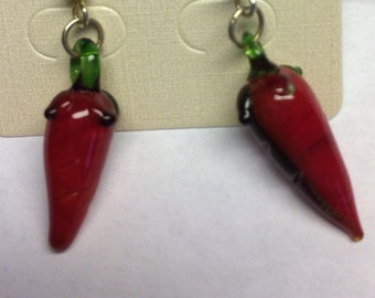 Red Chili Peppers glass earrings, silver plated