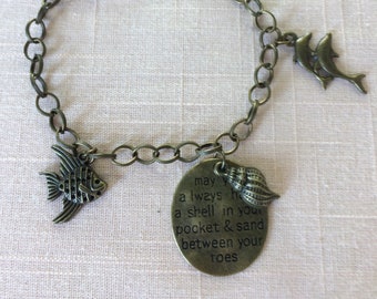 Shell in Pocket, antique brass, bracelet, Beach, 7 1/2" long