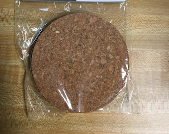 Cork, Round, Coasters, 3 1/2'" diameter, for craft or beverage use, 4 pack