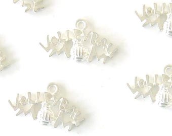 Volleyball, Mom, silver plated,  Lot of 24 charms, 20mmx12mm   SPVM24