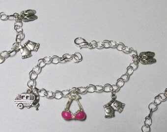 Bracelet, Country Life, Camper, Short shorts, Halter top, Flip flops, Bracelet, Silver Plated  TN3