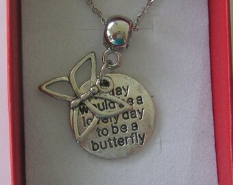 Springtime, Butterfly, pewter charm, pendant, Necklace, Stainless Steel Chain, 20" BFN