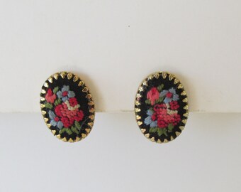 Earrings, Floral Petit Pointe, Vienna, Hand made, Vintage