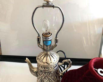 Teapot Table Lamp, made in India, Red velvet shade, electric
