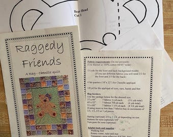 Raggedy Friends, Cat & Bear, 2002, Pattern, Rag-Chenille Quilt, Sidler