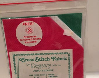 Aida 14 count, Cross Stitch Fabric, 3 Christmas Ornament Charts, Regency Mills, 3 pcs 6"x6"  CS1