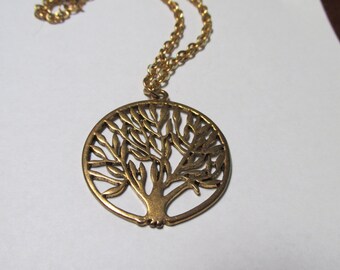 Necklace,Tree of Life, Pendant, 22" gold plated, stainless steel chain    TRLF-1