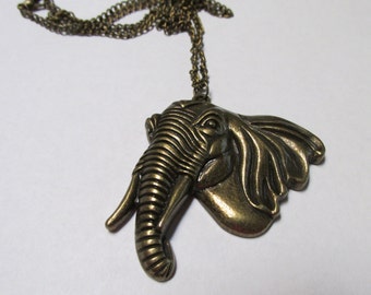 Necklace, Antique Brass Elephant Pendant on 20" antique brass chain   ABE-1