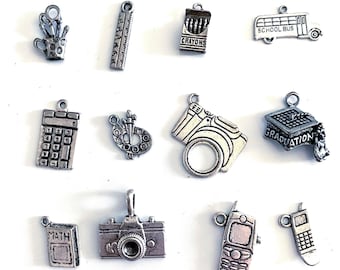School, Education, Arts, Pewter, Charms, Silver Alloy
