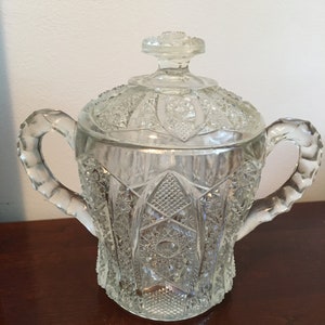 EAPG, Imperial Glass, Daisy & Button, Sugar,Dish, with lid, 6 1/2”