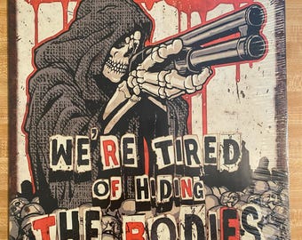 No Trespassing, Tired of Hiding Bones, Retro metal sign, 12 x 16, USA V2218