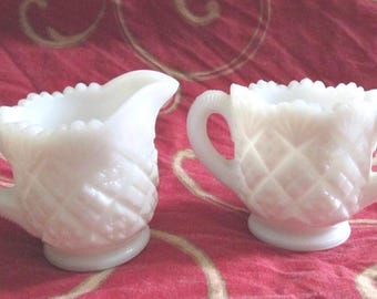 Westmoreland, Thumbelina, Child’s Creamer & Sugar Bowl, milk glass, 2 PCs