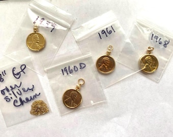 Lincoln Cent Pendant, Gold Plated Bezel, Optional GP Chain