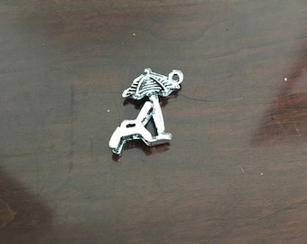 Beach Chair with Umbrella, pewter charm, 5/8” tall