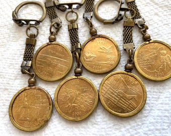 Gold Plated, State Quarter, Antique Brass Bezel, Keychain, KC41