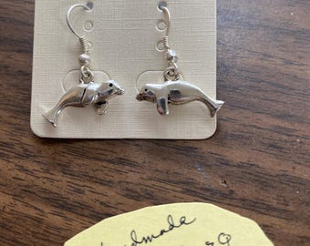 Manatee, double sided, pewter charm, silver plated hooks  MER1