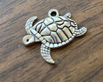 Turtle, Sea, 2 Charms, Ocean, Antique Silver, Pewter