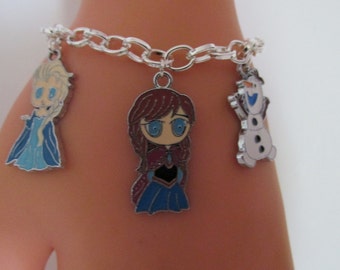 Frozen,  Enamel Charms, Silver Plated Bracelet, FR4