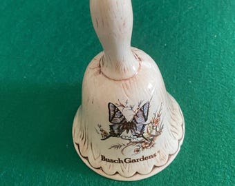 Porcelain Bell, 1980s Busch Garden Souvenir, 6 1/4” tall 3 1/2” dia, USA