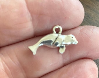 Manatee, 3/4” Charm, Sea Cow, 3D double sided, Pewter