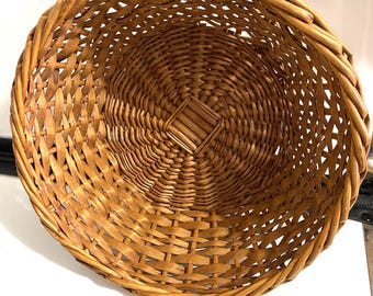 Woven Wood Round Basket, measures 8.5” diameter x 3” deep