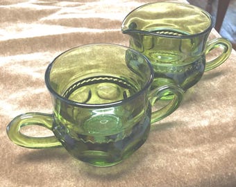 Avocado green, Sugar & Creamer, King’s Crown, Indiana Glass, 1960s.  KC60