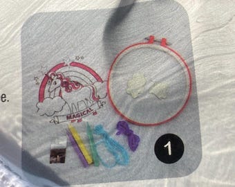 Unicorn, Magical, Embroidery Kit, ages 8+,  one design, hoop & floss included