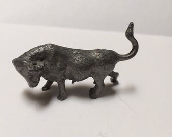 Bull, Pewter, Figurine, 2" long x 1 1/4" tall