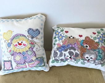 Embroidered Throw Pillow, Child’s Room, Handmade by Susan, New, 2025, 11”x13”
