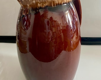 Vintage, Pitcher, Brown Drip Glaze, 1960s Ovenproof USA, Stoneware, 9” tall