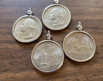 Coin Pendants, Washington Quarters, Silver Plated Bezels