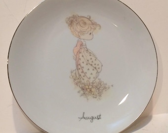 Precious Moments, Decorative, Plate, August , 1983, Gold Trim, 6.25" diameter
