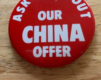 Political Button, 1950s, Ask Me About Our China Offer