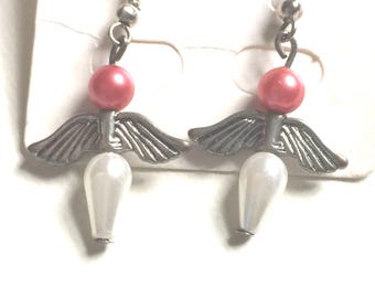 Angel, Wings, Rose, Pearlized, Beads, Hooks, Earrings   ER36