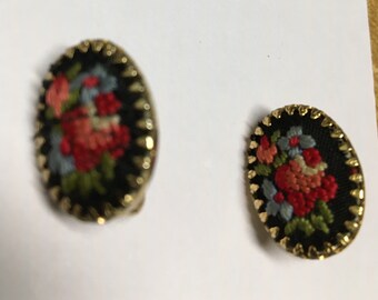 Earrings, Floral Petit Pointe, Vienna, Hand made, Vintage