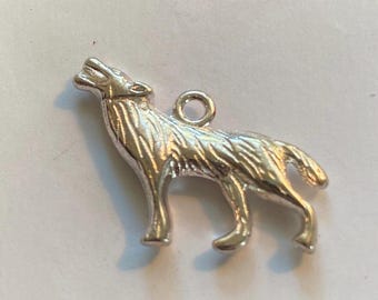 Wolf, 5 cm (1"), Silver Plated, Howling, Double sided Charm