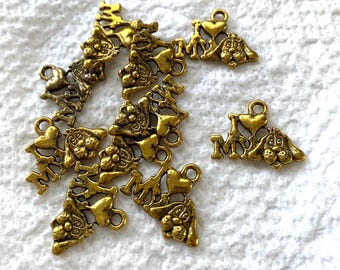 Buy the Lot- I love my Dog, Brass, Charm, 15 mm x 20 mm BDL