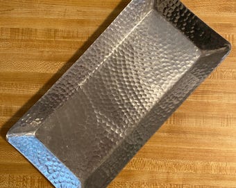 Vanity or Serving Tray, Threshold, Hammered Aluminum, 13 1/2” x 6”, Foodsafe