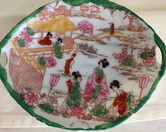 Geisha Girls, Hand Painted, Oriental, Meiji Era, 1868-89, 5” L Dish