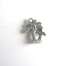 Coconut, Palm Tree, Charm, 3-D double sided, antique silver, pewter charm    AP98