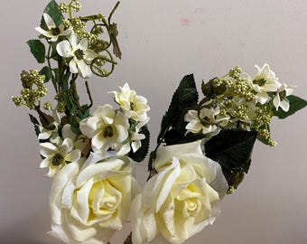 Floral Centerpiece, Home Interiors, two stems, white roses, #43007