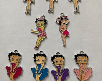 Betty Boop, Choice of 9 enamel charms, bracelet dangles, pendant, BB9